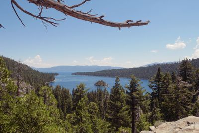 A wide view of the landscape surrounding Emerald Bay, Lake Tahoe